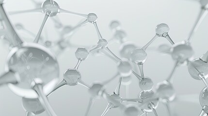 Clean white background with a 3D glass atom network providing a sleek scientific effect