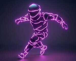 Neon pink astronaut figure in a dynamic pose, futuristic and vibrant.