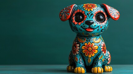 Vibrant ceramic dog figurine symbolizes Day of the Dead celebrations, perfect for decorative use during Dia De Los Muertos festivities and events.