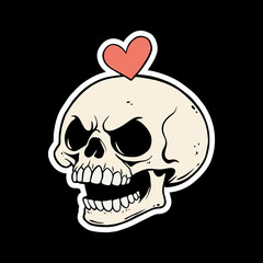 skull with love on head art illustration hand drawn for stickers logo poster etc
