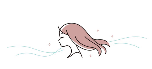 髪が風になびく女性のイラスト