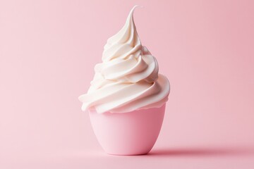 Delicious vanilla soft serve ice cream on pink background