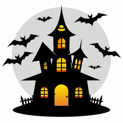 Haunted house with creepy house vector illustration on white background