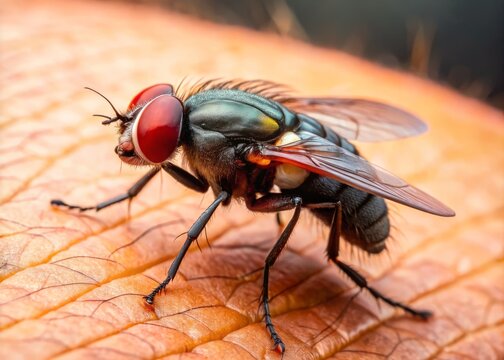 Close-up of black fly bite on skin showing redness and swelling with a natural background setting
