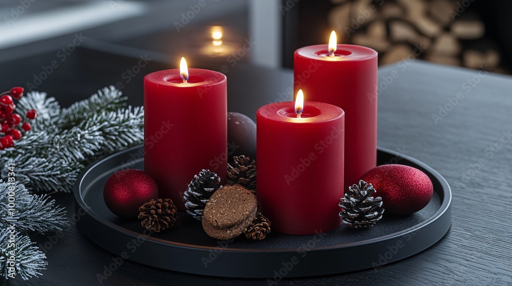 Poster close-up of festive table settings with elegant candles seasonal foliage and a variety of homemade t