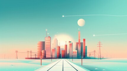 Obraz premium Illustrate a futuristic cityscape with smart grid infrastructure, showcasing efficient energy distribution.