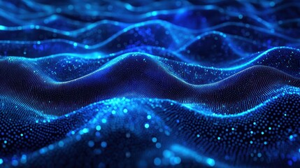 Abstract representation of glowing waves in a dark blue environment.