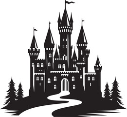 Ancient Castle silhouette vector illustration isolated on a white background