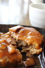 Hamburg steak with mushroom sauce in Tokyo, Japan