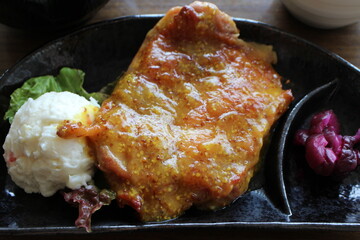 Roast chicken with honey mustard sauce in Tokyo, Japan