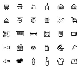 Supermarket icons set outline style