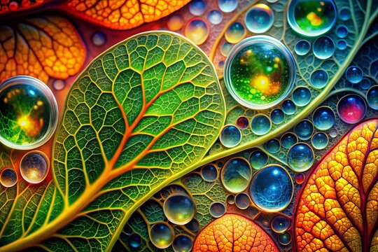 Close-up of Transudation Process in Nature, Capturing Fluid Movement in Plant Cells and Leaves