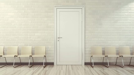 Hiring concept. A row of empty office chairs stands next to the office door.