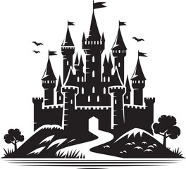 Obraz premium Ancient Castle silhouette vector illustration isolated on a white background