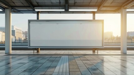 Billboard showing the mockup of advertising at a modern urban railway station