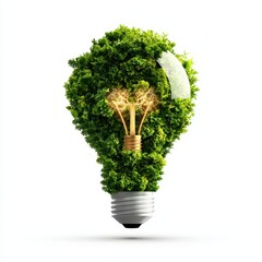 Eco-friendly light bulb created from lush green plants.