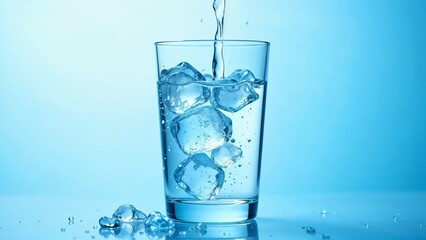 A glass of water with ice cubes, emphasizing freshness and hydration. Ideal for health, wellness, and refreshment content.