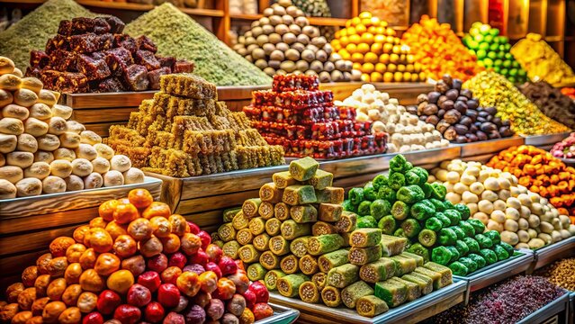 Colorful assortment of Turkish macun on display with vibrant flavors and textures in traditional setting