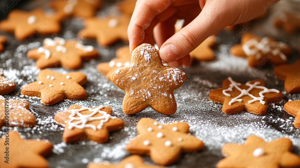 Aufkleber family baking gingerbread cookies together in a kitchen filled with holiday aromas characters depict