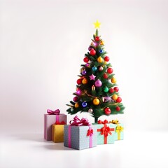 3D Christmas tree with gift boxes on white background