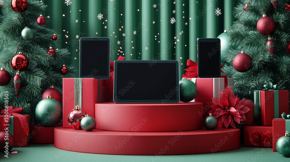 Poster 3d illustration featuring a set of blank screen devices including a phone tablet and laptop displaye