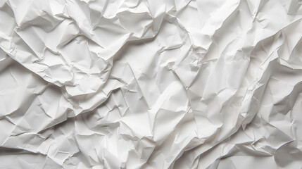 White paper texture, crumpled and creased with no text or images on it, top view. 