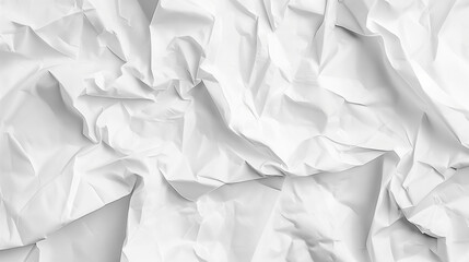 White paper texture, crumpled and creased with no text or images on it, top view. 