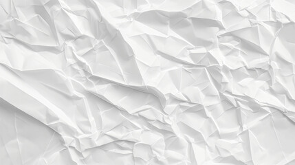 White paper texture, crumpled and creased with no text or images on it, top view. 