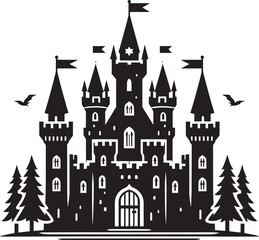 Obraz premium Ancient Castle silhouette vector illustration isolated on a white background