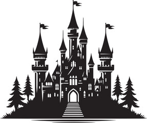 Fototapeta premium Ancient Castle silhouette vector illustration isolated on a white background