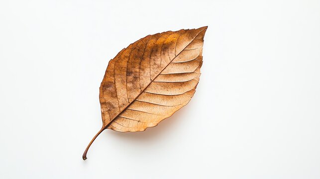 A single brown leaf on a white background.