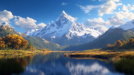 Majestic Mountain Peak with Lake Reflection