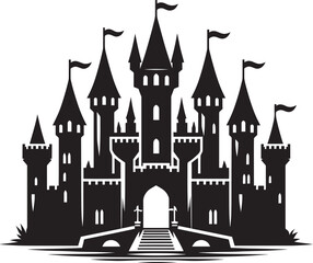 Fototapeta premium Ancient Castle silhouette vector illustration isolated on a white background