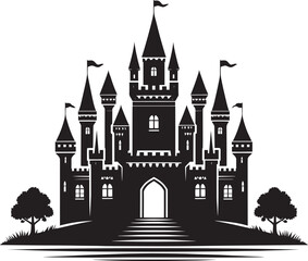 Obraz premium Ancient Castle silhouette vector illustration isolated on a white background