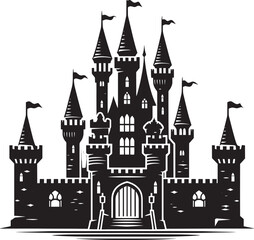 Obraz premium Ancient Castle silhouette vector illustration isolated on a white background