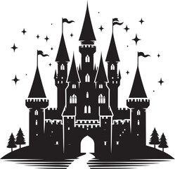 Obraz premium Ancient Castle silhouette vector illustration isolated on a white background