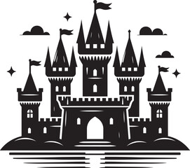 Obraz premium Ancient Castle silhouette vector illustration isolated on a white background