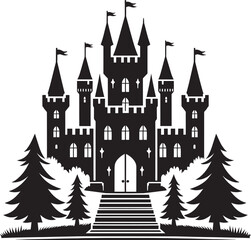 Obraz premium Ancient Castle silhouette vector illustration isolated on a white background