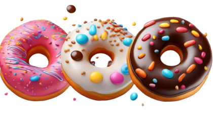 Collection of donut 3d icon cartoon style floating on transparency background 