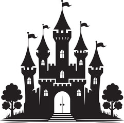 Obraz premium Ancient Castle silhouette vector illustration isolated on a white background