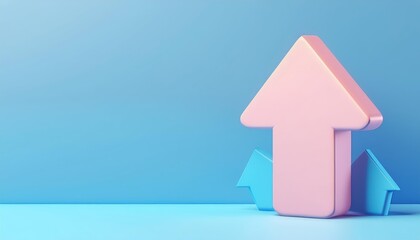 Stylish upward arrows in pink and blue against a soft gradient background.