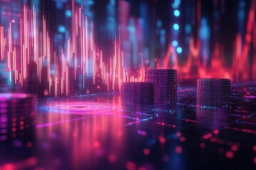 Obraz premium Business impact, holographic price reduction, futuristic financial crisis, neon tech design