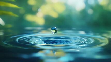 Ripples from water drop on calm lake