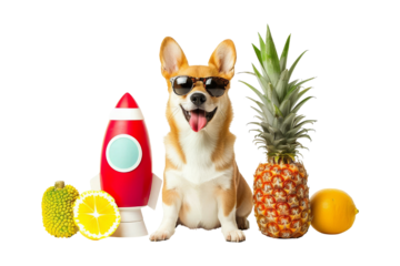 Dog in Sunglasses with Rocket, Pineapple, Lemon, and Jackfruit