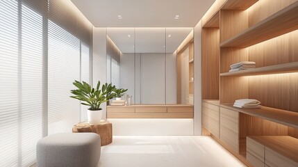 Fototapeta premium Minimalist Dressing Room with Sleek White Walls