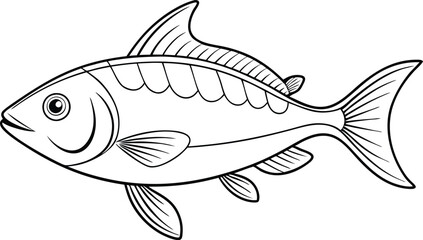 Drawing fish line art vector icon, illustration on white background.