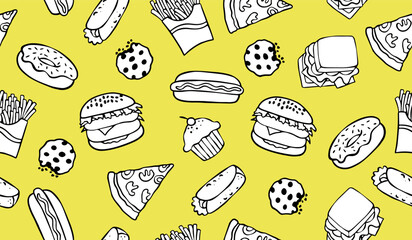 Cute fast food pattern background vector design