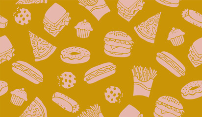 Cute fast food pattern background vector design