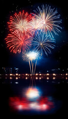 Beautiful fireworks with copy space in red white and blue