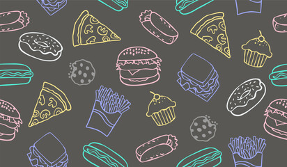 Cute fast food pattern background vector design